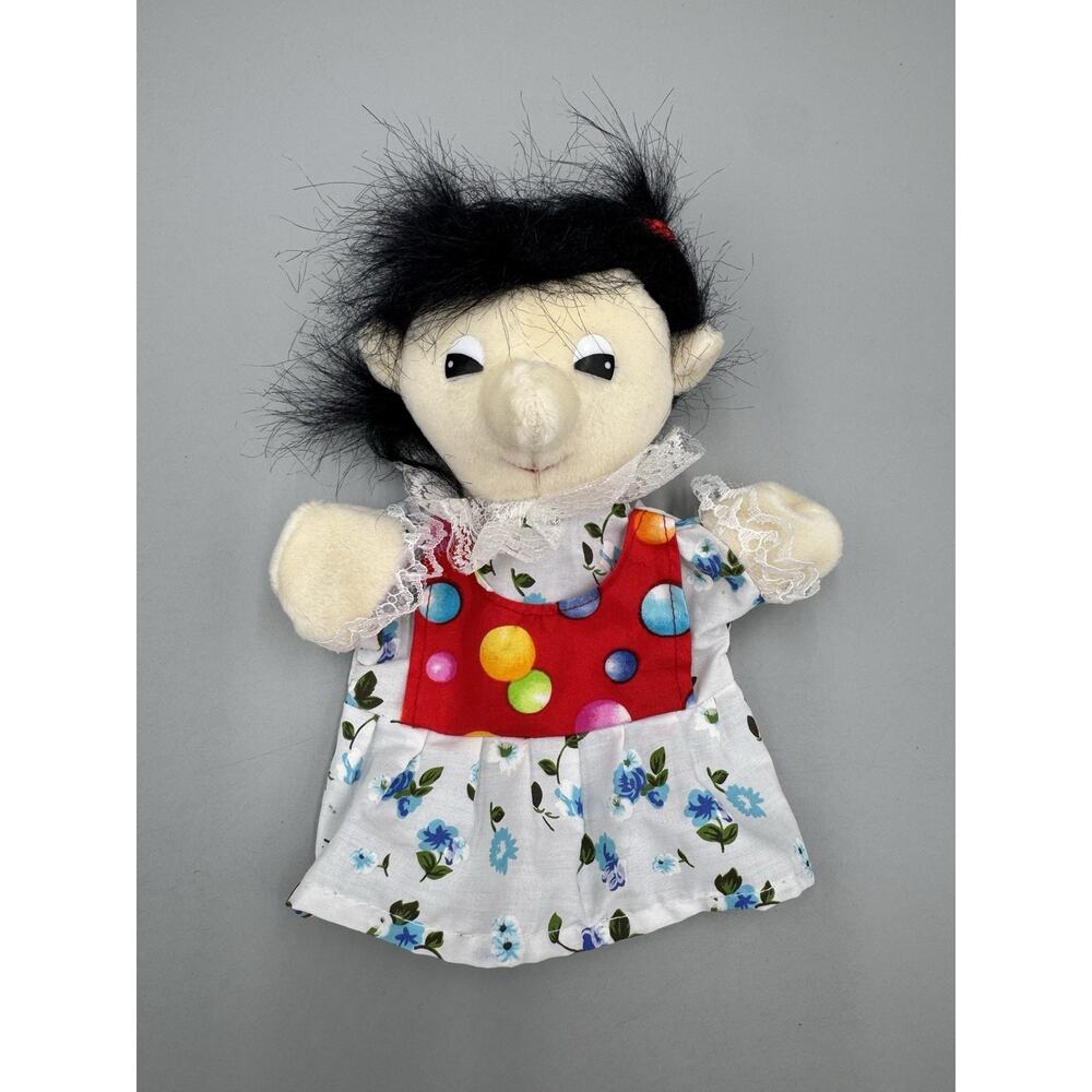 Vintage 1999 Plushpups Small Girl Hand Puppet With Black Hair